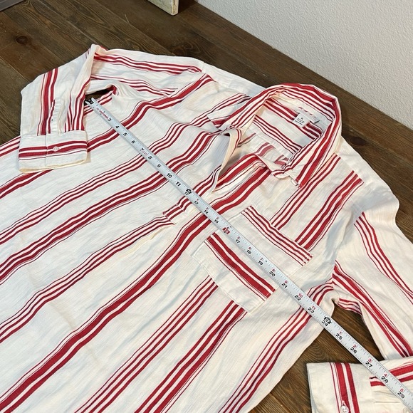 Liz Claiborne Womens Striped Button Down Shirt White & Red Cotton Rayon Sz Xl - Picture 4 of 8